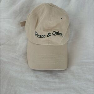 Museum of Peace & Quiet Beige Baseball Cap, Green Lettering, One Size